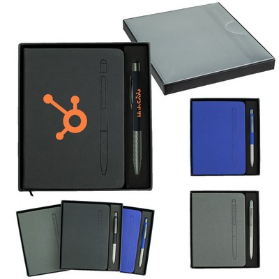 7.5" X 6-5/8" Notebook W/ Soft Touch Aluminum Pen